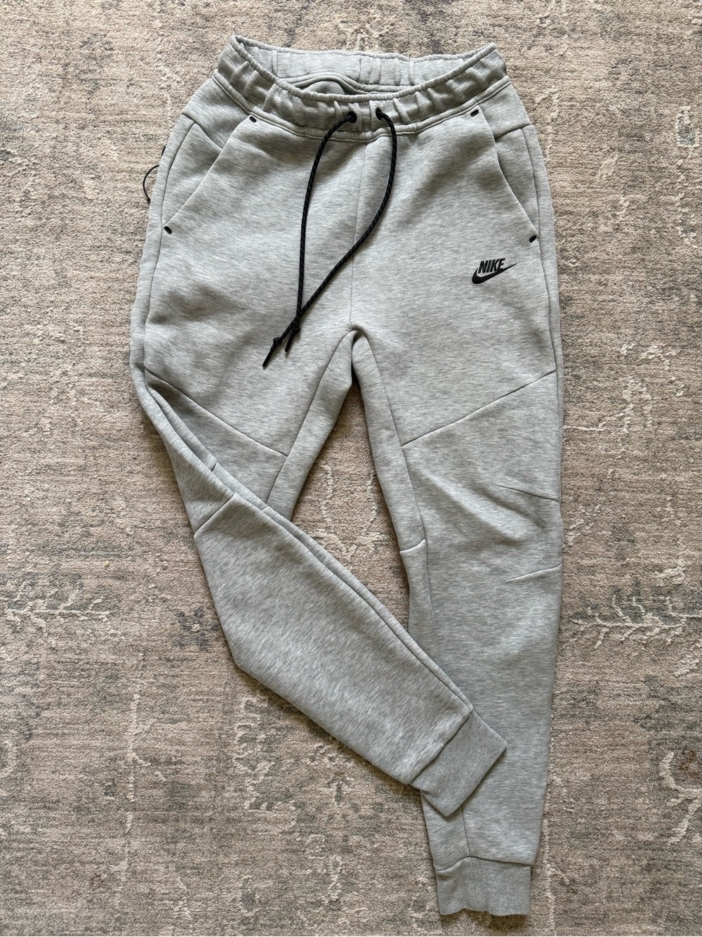 Nike Tech Light Gray Jogger Sweatpants with Black Swoosh